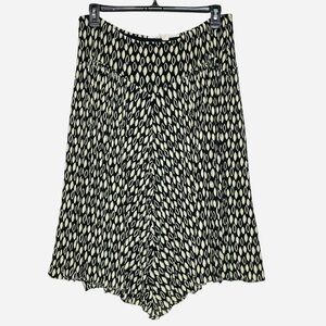 Max Studio Black and Cream Leaf Print Lined Midi Skirt Size L/ XL